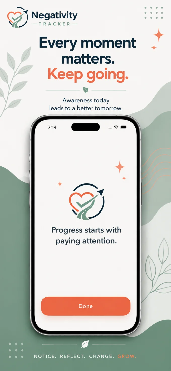 Completion screen saying Progress starts with paying attention